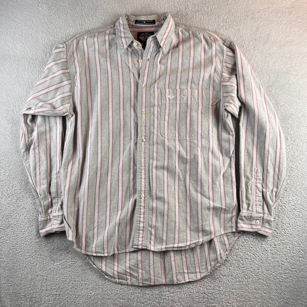 Vintage Dockers Mens Medium Striped Button Down Shirt Long Sleeve Cotton Grey
